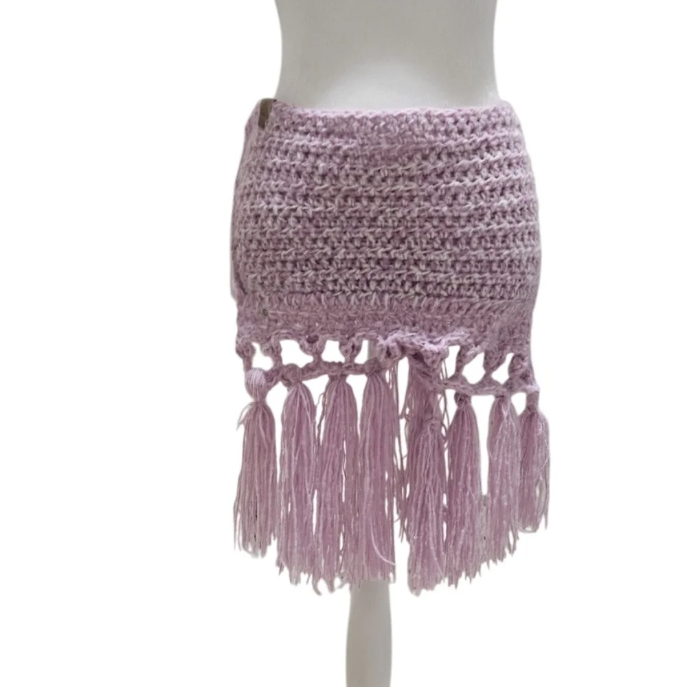 Hand Crafted Crochet 2-piece Set Fringe Scarf & Winter beanie Purple chunky knit